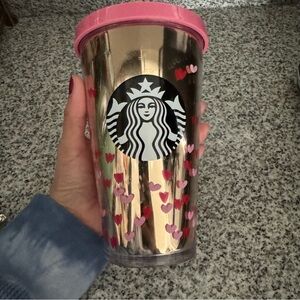 Starbucks Metallic Gold Tumbler with Pink Accents